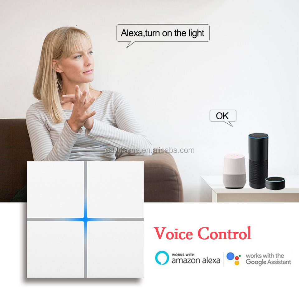 Eastkame High Quality 4gang Smart Light Wall Switch WIFI for Tuya App Compatible Meta Touch Panel Google Home/Alexa EU Size Max