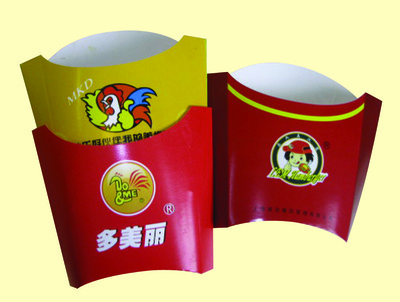 Take Out Paper Box Packaging , Glossy Red French Fries Paper Box