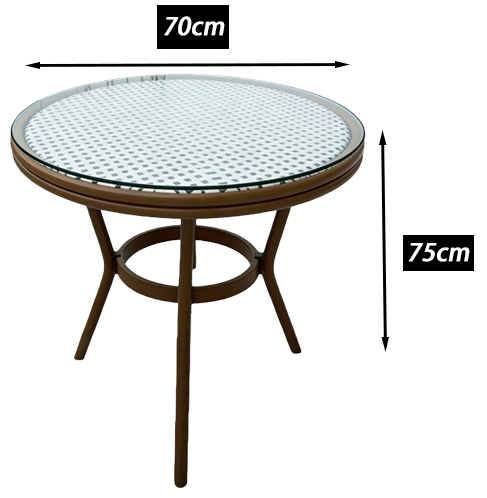 4 Seater Aluminum Rattan Round Dining Table with Glass Top Foroutdoor Restaurant Café Shop