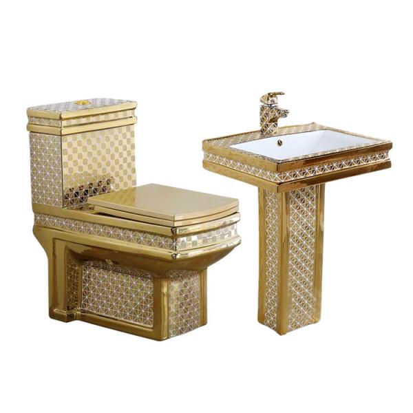 Golden Hotel Bathroom Sanitary Ware With Pedestal Basin Sink Wall Hung Toilet