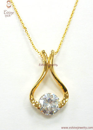 Manufacture & wholesale Noble Sterling Silver CZ jewelry Pendant with 14K gold plating