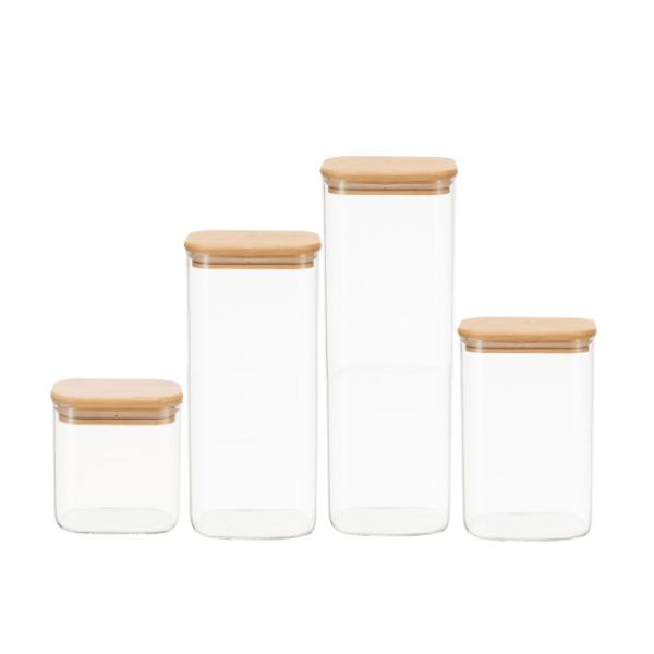 500ml-2200ml Striped Glass Kitchen Storage Containers Glass Canister With Bamboo Lid