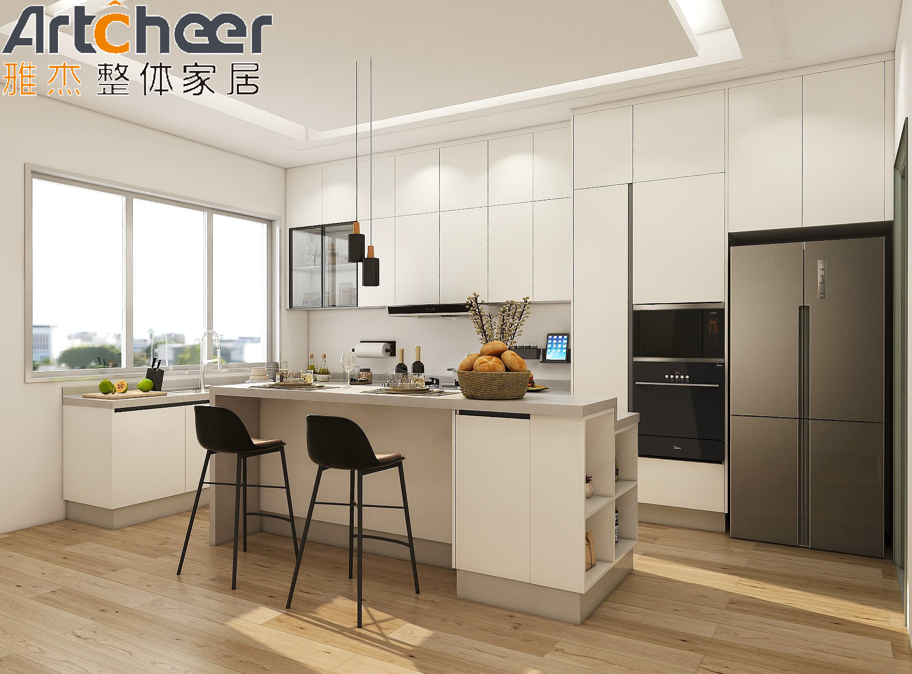 French Style Granite Top Kitchen Cabinet with Contemporary Design and Kitchen Island