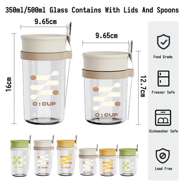 Versatile Long Spoon Reusable Overnight Oats Jar Leak Proof Wide Mouth