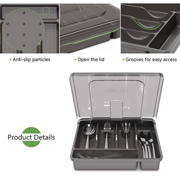 Multi-Purpose Storage Kitchen Cutlery Flatware Drawer Organizer with Lid Customizable