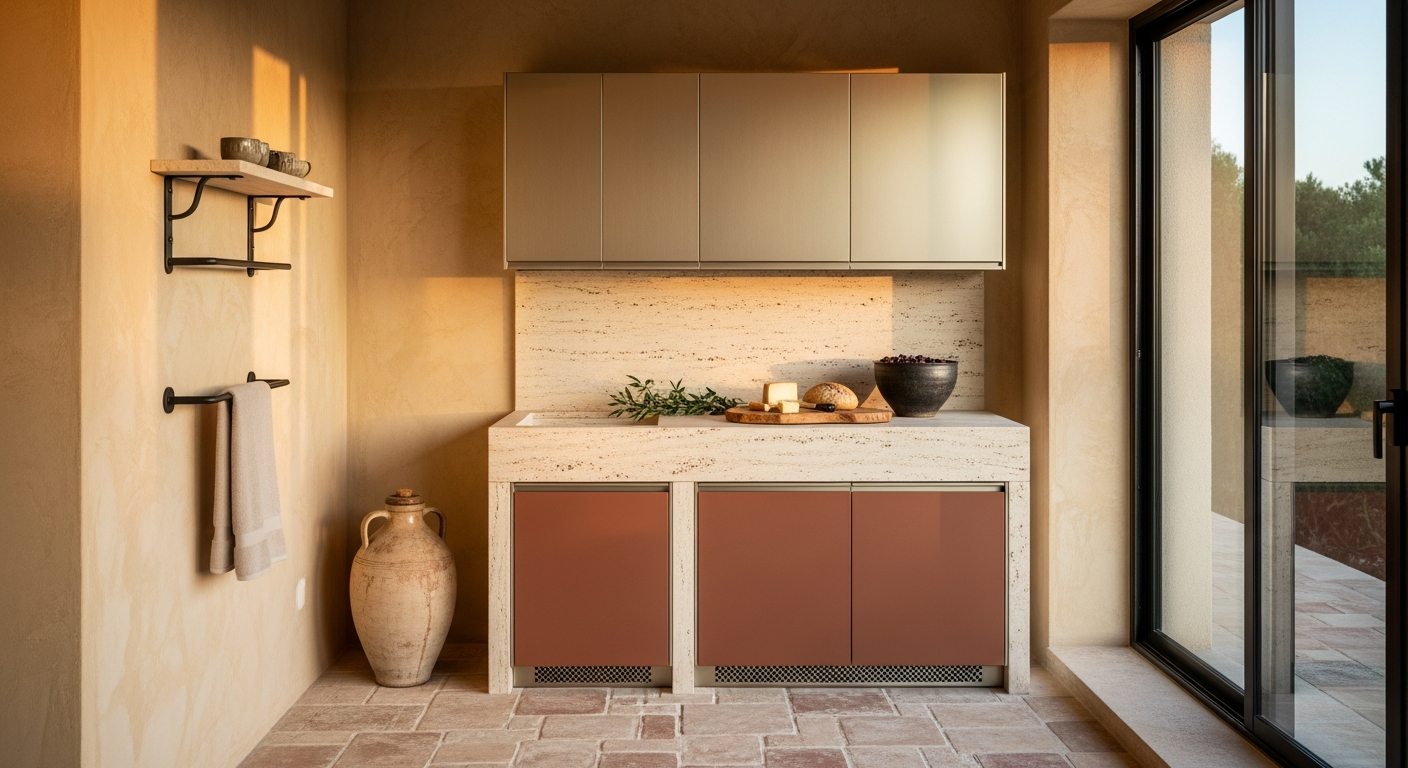 Stainless Steel Balcony Storage Cabinet with Terracotta Panels and