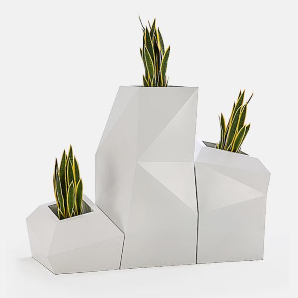 40cm Tall Polygon Stainless Steel Pot Planter Set Surface Paint Or Electroplate
