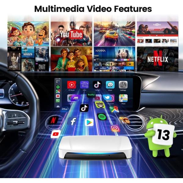 Wired to Wireless Adapter Carplay Android 13 Tbox UHD AI Box HDMI 8Gb 128Gb Adapter SDM660 HDMI Output For Netflix Youtube