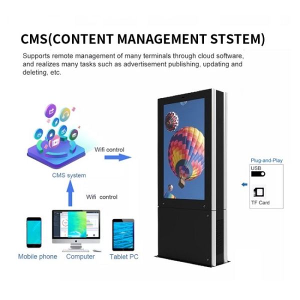 Bus station outdoor lcd touch screen ultra thin advertising display 75 inch floor stand digital signage