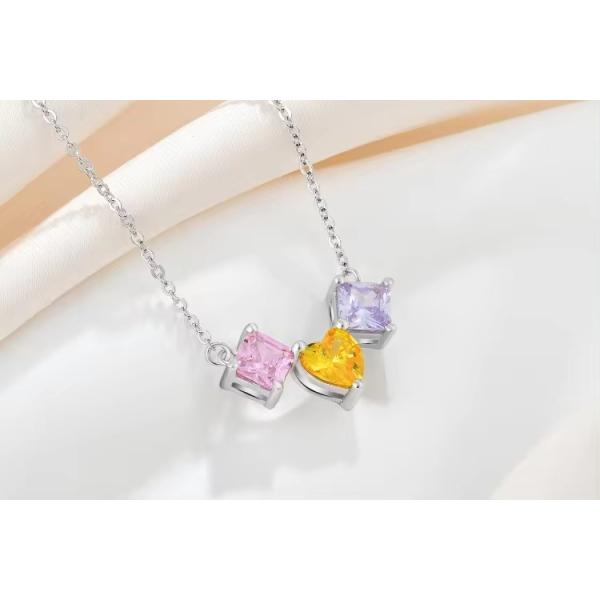 YASVITTI 925 Sterling Silver Multicolored Heart-Shaped Zirconia Pendant Necklace Rhodium Plated Jewelry Wholesale