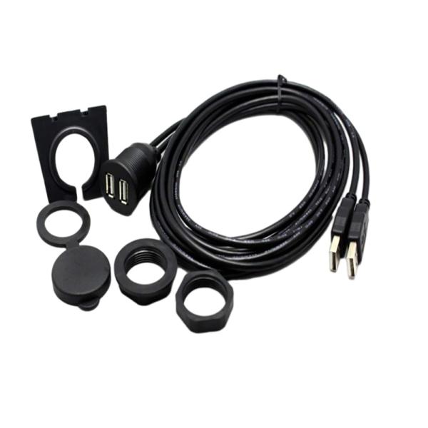 Waterproof USB2.0 Dual USB Port Cable 1 Meter For Car Motorcycle