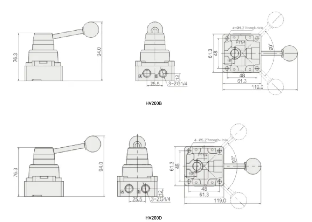 Sunrise Nielsen HV200B, HV200D HV Series 4/2 way Hand Rotary Valve 1/4