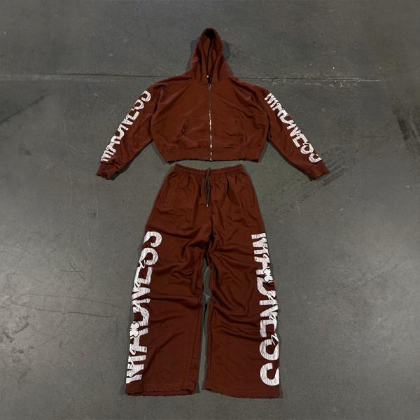 Fabricants de vêtements Impression sur écran personnalisée Fermeture à glissière T-shirts à capuche coupés T-shirts vintage ensoleillés Sweatpants de jogging Tracksuits unisexe