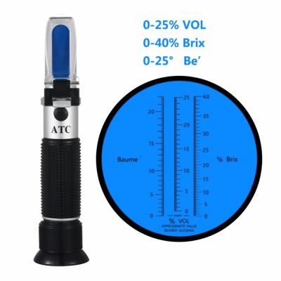3 em 1 Baume à mão de Brix do Refractometer do vinho da uva & do álcool e em W25v/escalas de V