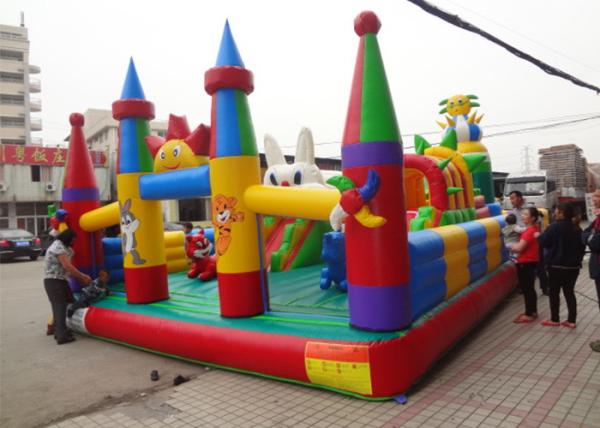 Professional Decoration Inflatable Amusement Park With Big Castle And Slide