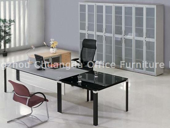 Silver Aluminum frame Mangers Desk CD-9953 with tempered glass Side table 