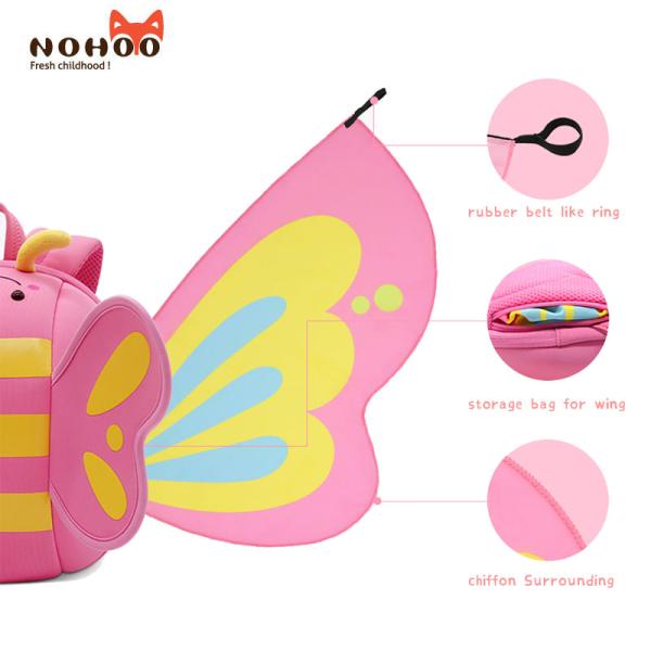 Nohoo factory price blue butterfly 3D cartoon backpack preschool neoprene Backpack for girls