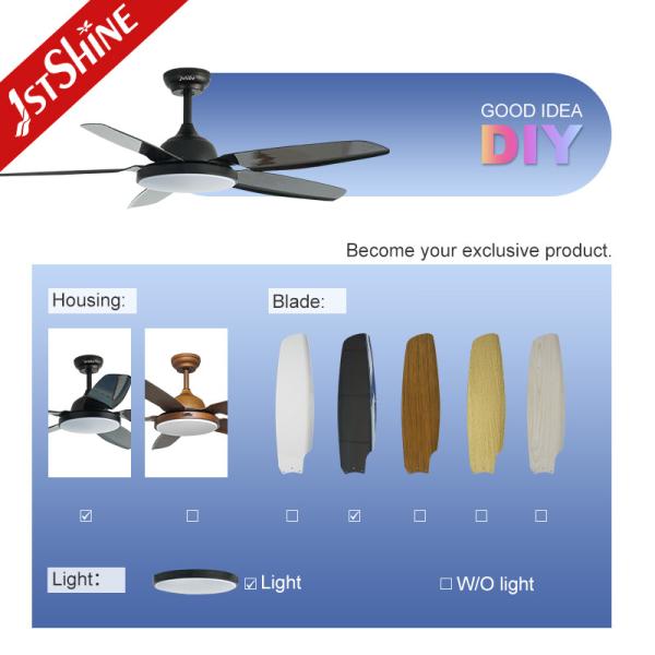 52inch Black ABS Blades 6 Speeds Remote Control LED Ceiling Fan Light with Copper Motor