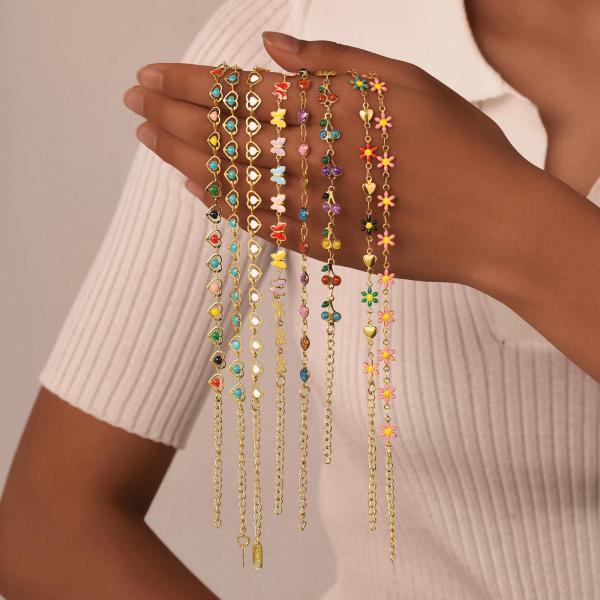 Brazaletes de oro de acero inoxidable para mujeres con encanto para venta al por mayor con incrustaciones de cristal colorido