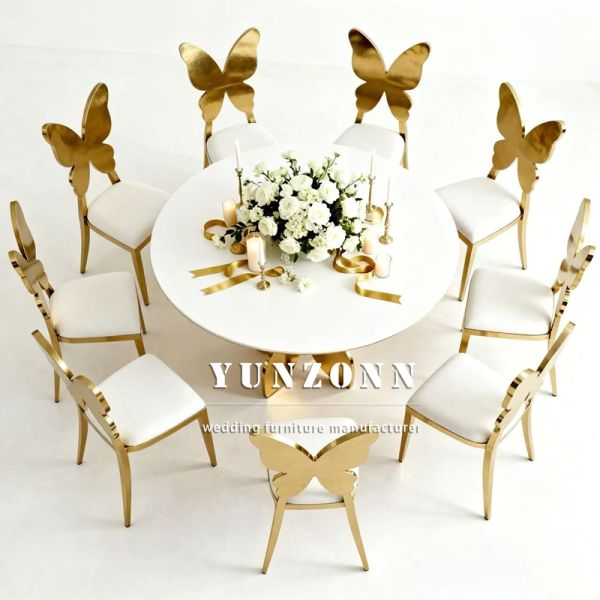 2026 New Design Round Dining Table Modern Luxury butterfly Shape Base with Glass TOP for Wedding