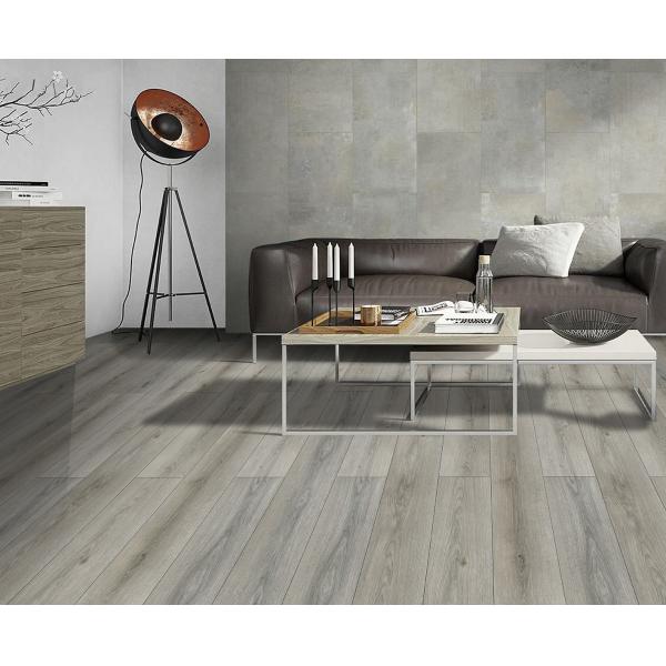 Vinyle en bois de SPC de grain parquetant des planches Gray Brown Jump Non Glue GKBM DD-W82198-3