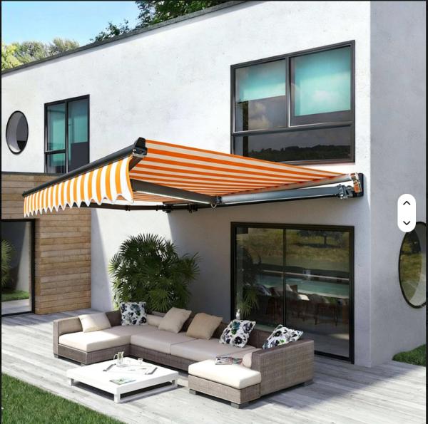 Retractable Patio Awning with LED Light Waterproof Sunshade for Cafe Villa Garden