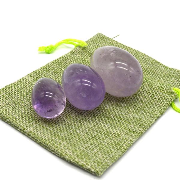OEM Accepted Carved Yoni Eggs for Vaginal Exercise Natural Drilled Amethyst Jade Eggs