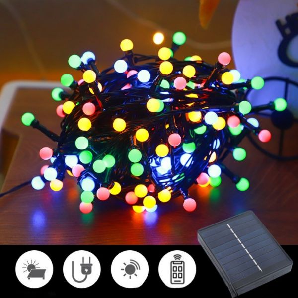 LED Solar String Light With Remote Control Adjustable Brightness for Christmas Decorative