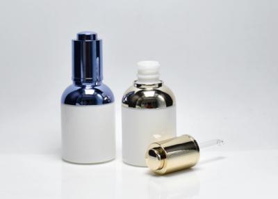 Luxury 1.7OZ 50ml Opal White Glass Bottles With Metalized Push Button Dropper Cap,  Cosmetics Glass Dropper Bottle
