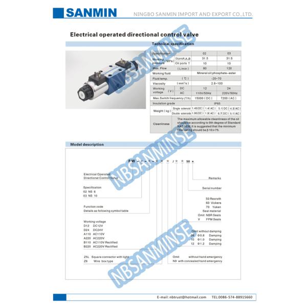 Клапан соленоида ФВ электрический гидравлический, гидравлические клапаны управления по направлению соленоида