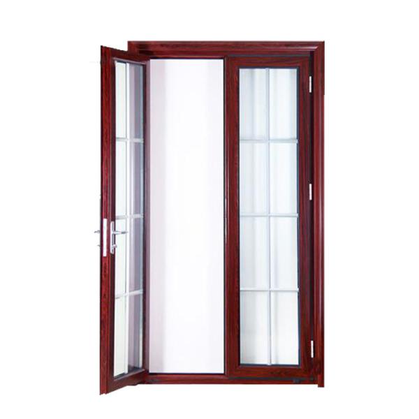 Single Leaf 6063 Aluminum Swing Doors Wood Surface Waterproof 8mm Hollow Glass