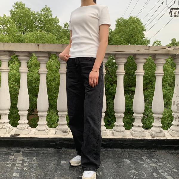 Customize Cotton Spandex Rib T-Shirts for Women Ladies Basic Style Round-Neck T-Shirts