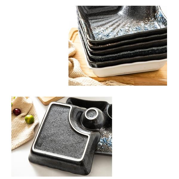 Banquet Retro Black Porcelain Dinnerware stackable Porcelain Divided Dinner Plates