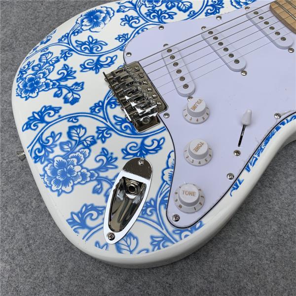 High Quality blue and white porcelain electric guitar white guitar birthday present free shipping