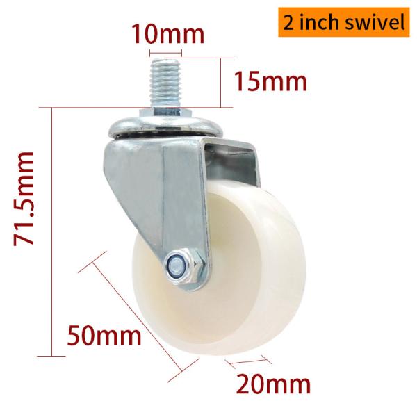 EDL 2 pulgadas ruedas de carrete blanco 50 mm ruedas giratorias de carrete recubrimiento de zinc