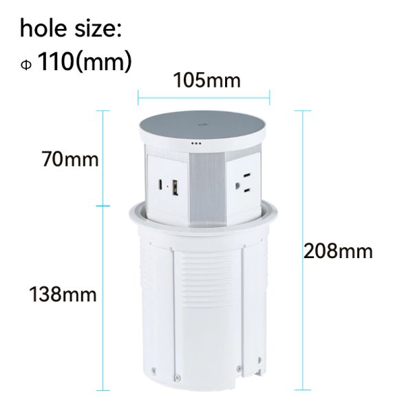 Pop Up Retractable Power Socket Outlet Flush Mount ETL Certified