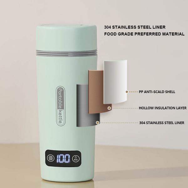 Copo de água quente elétrico portátil para viagens aquecedor de água quente de ebulição rápida com controle de temperatura de 4 níveis