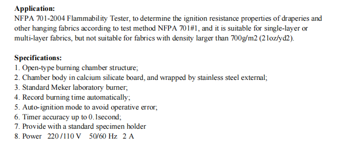 YYF016 Test Method 1 Vertical Flammability Testing Equipment