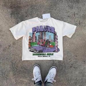 Boxy Graphic 300 gsm 100% Cotton T Shirt Colorful Custom Silk Screen DTG Puff