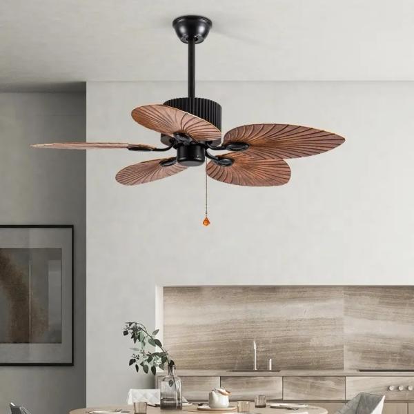 Ventilateur de plafond de style américain décoratif vintage enroulé Ventilateur de plafond alimenté avec lumière