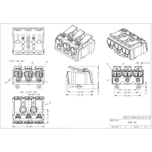 2 3 4 5 нажим Screwless снабжения жилищем PA портов 450V 24A 0.5-2.5mm2 в соединителе провода для света СИД