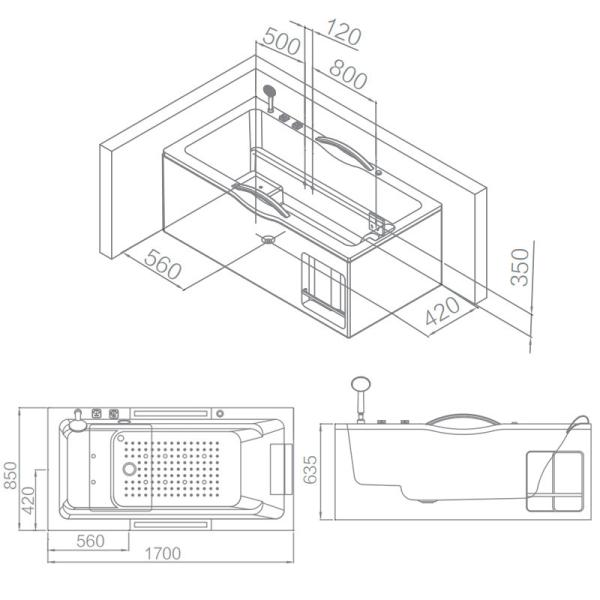 Da bolha autônoma da capacidade do banho 180L do banheiro 1700 massagem surfando