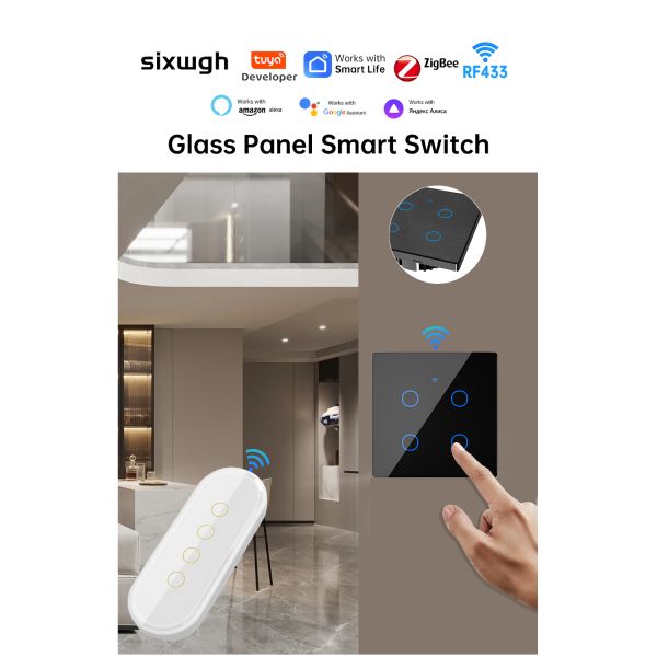 Tempered Glass Panel Wifi Enabled Zigbee Touch Switch Alexa Zigbee Touch Switch 240V
