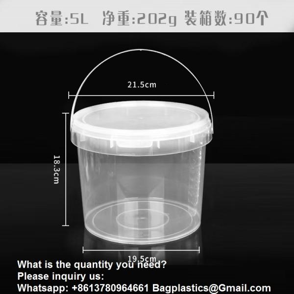 Bucket With Lid, Clear Bucket, Plastic Food Storage Container, Ice Cream Bucket, Reusable Container, Plastic Bucket, Tub With Lid, Storage Container, Round Plastic Pail, BPA Free, Pail With Handle