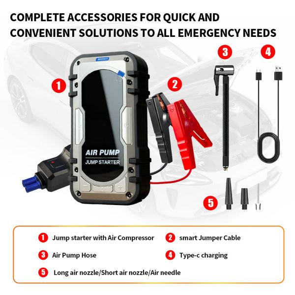 Multi Function Car Battery Jump Starter 12 Volt 32000mAh With Air Compressor Tire Inflator 3 - 150 PSI