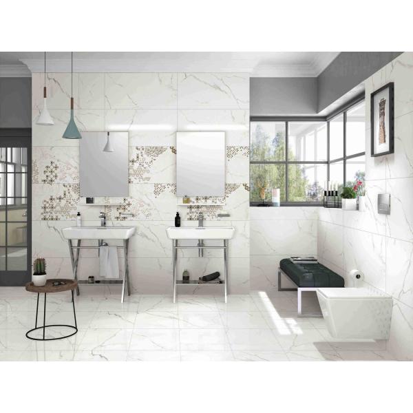 High Glossy Super White Marble Effect Porcelain Tiles 400x800 10mm Thickness