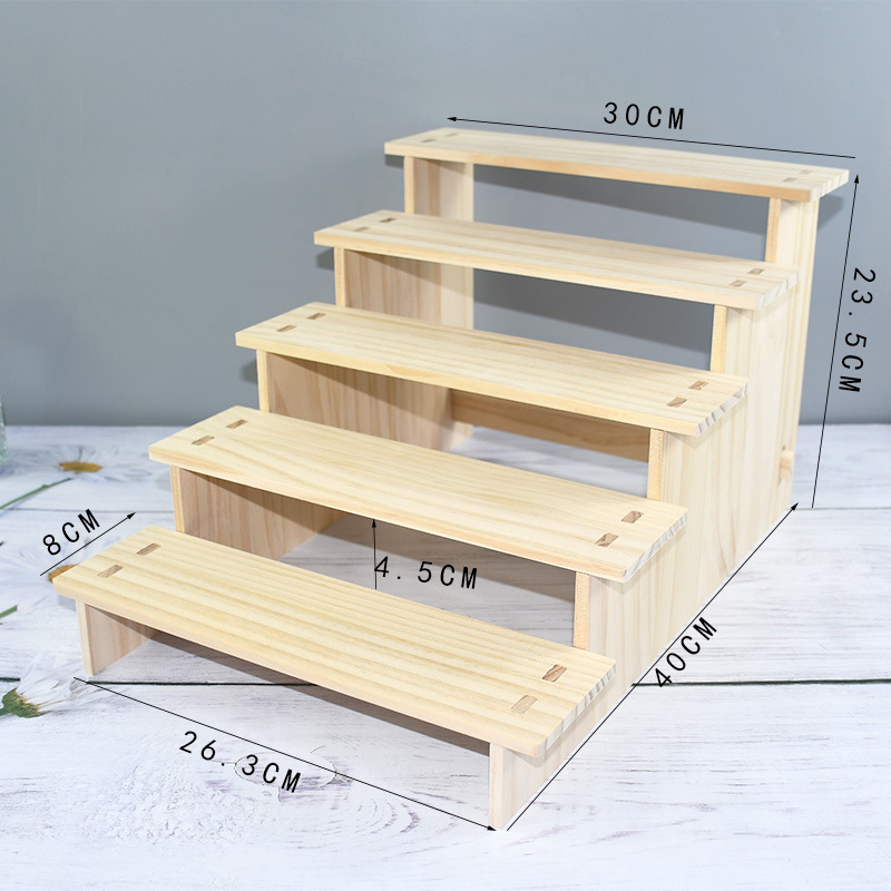 Solid Wood 2-Tier String Storage Rack Widened Ladder Hairpin Display Rack for Baby Bracelets and Hand Jewelry