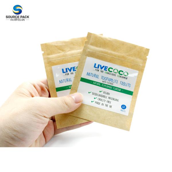 Food Packaging Stand Up Pouch Zipper Kraft Paper Bag Eco Friendly Biodegradable