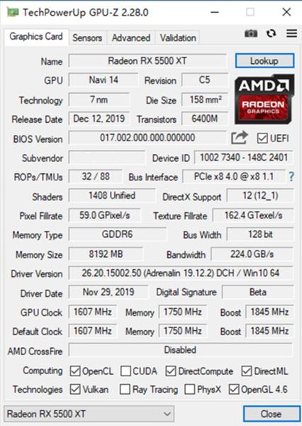 PCWINMAX Radeon RX 5500 XT Carte graphique 8 Go GDDR6 128 bits HD 2XDP PCI Express 4.0X8 Ventilateur double