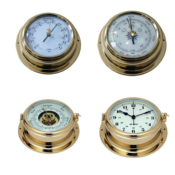 Indoor Brass Marine Boat Accessory Nautical Barometer Thermometer Yacht Grade